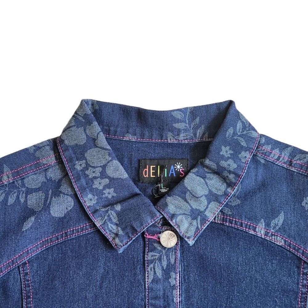 NWT delia’s by Dolls Kill Woke Up In Paradise Crop Denim Jacket Floral Juniors L - Picture 2 of 5